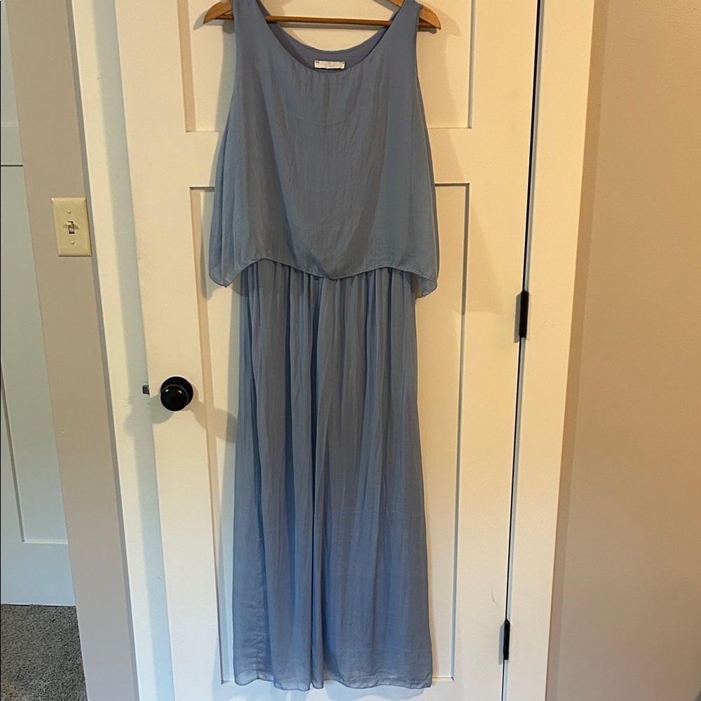 Elegant Sky Blue Sleeveless Maxi Dress